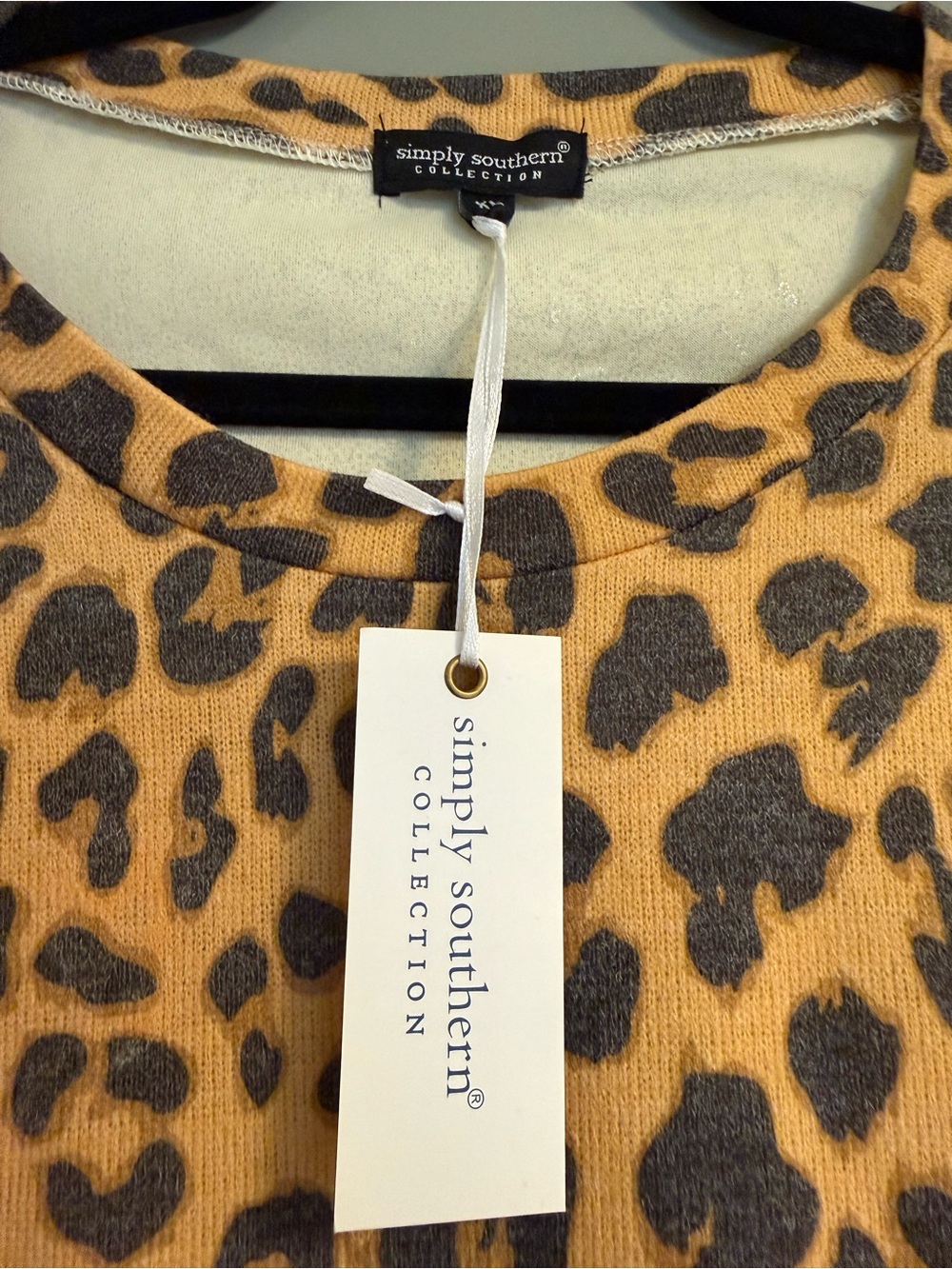 Simply Southern Leopard Print Long Sleeve Dress with Gold Sequin Shoulders - Picture 4 of 5